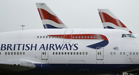British Airways planes are parked at Heathrow Airport during a 48hr cabin crew strike in London, Tuesday, Jan. 10, 2017. 