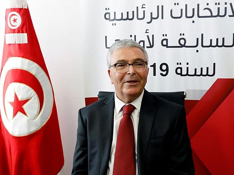 Tunisian Minister of Defense Abdelkarim Zbidi submits his candidacy for the presidential elections in Tunis, Tunisia August 7, 2019.