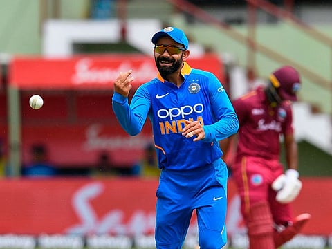 irat Kohli of India throws the ball during the 1st ODI match between West Indies and India at Guyana National Stadium in Providence, Guyana, on August 8, 2019.
