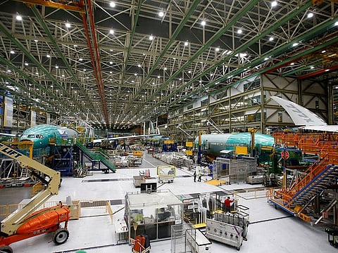 File photo: Boeing 777X aircraft are seen in various stages of production at the Boeing production facility in Everett, Washington.