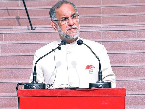 Indian Ambassador to the UAE Navdeep Singh Suri speaks during the 73rd Indian Independence Day celebrations held at the Indian Embassy in Abu Dhabi.