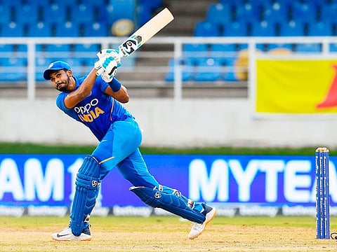 Shreyas Iyer of India plays a shot during the 3rd ODI match against West Indies at Queens Park Oval, Port of Spain, Trinidad and Tobago, on August 14, 2019.