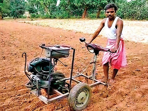 A 33-year-old Grade VI dropout from Jharkhand state has modified a scooter scrap into low-cost power tiller using local engineering and his experience as a two-wheeler mechanic barely days after a man from neighbouring Bihar gave a second hand Tata Nano the shape of a helicopter.