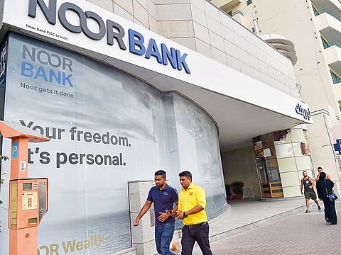 A Noor Bank branch on Shaikh Zayed Road. In the UAE, Dubai Islamic Bank and Noor Bank are likely to merge, which would create a more sophisticated leading Islamic player.