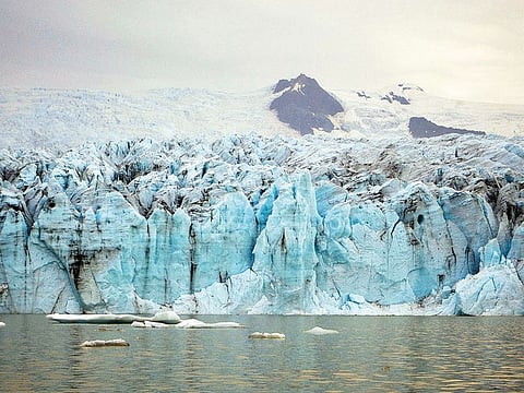 Vatnajökull, a glacier that once stretched over more than a tenth of Iceland, is shrinking by a length of nearly three football fields a year in some places, in Iceland