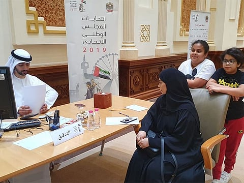 Registrations for the fourth cycle of Federal National Council elections kick off: Nada Ali Al Raeesi, accompanied by daughters Ghala and Maryam, files her nomination for FNC election in Sharjah on Sunday, August 18.