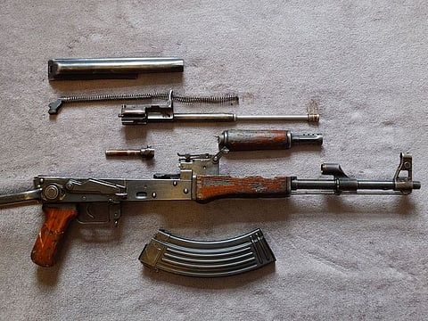 A disassembled AK-47 rifle. For illustrative purposes only.