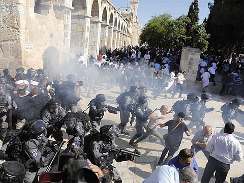 Israeli security forces inside the Al Haram Al Sharif in the Old City of Jerusalem on August 11, 2019.