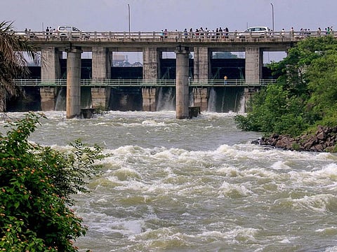 Water gushes out after three sluice gates of the Kaliasot Dam were opened in Bhopal.