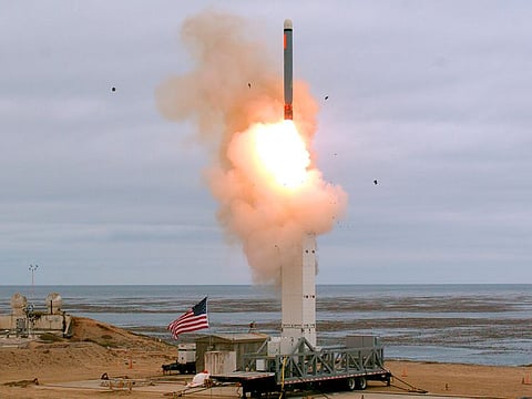 A US Defence Department shows the launch of a conventionally configured ground-launched cruise missile on San Nicolas Island off the coast of California.