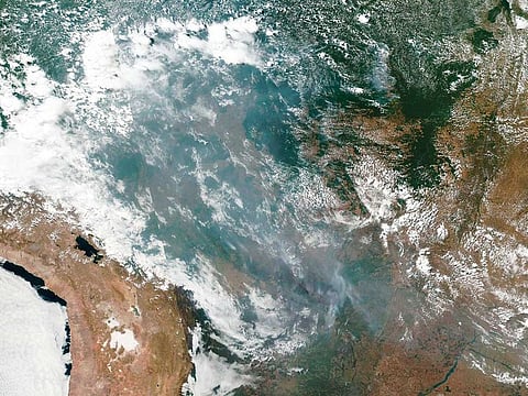This satellite image provided by Nasa shows the fires in Brazil on Tuesday. As fires raged in the Amazon rainforest, the Brazilian government on Thursday denounced international critics who say President Jair Bolsonaro is not doing enough to stop it.