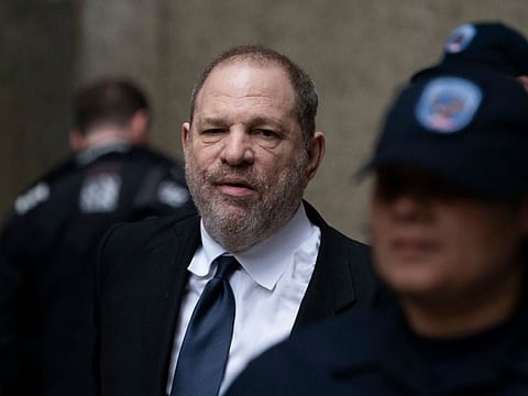 (FILES) In this file photo taken on April 26, 2019 disgraced Hollywood mogul Harvey Weinstein leaves the State Supreme Court in New York, after a break in a pre-trial hearing over sexual assault charges. Fallen movie mogul Harvey Weinstein, who is awaiting trial on two sexual assault charges, will return to court next week to hear a new indictment against him, prosecutors said on August 22, 2019. Weinstein, 67, will appear in a New York state court on Monday, said a spokesman for the Manhattan District Attorney, declining to comment on the details of the indictment.
/ AFP / Don Emmert