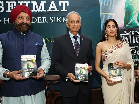 New Delhi: Chief of Naval Staff Admiral Karambir Singh with actress Janhvi Kapoor at the launch of Hindi version of Harinder S. Sikka's (left) book "Calling Sehmat" in New Delhi on Aug 23, 2019. (Photo: Amlan Paliwal/IANS)