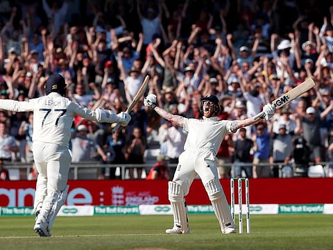 England's Ben Stokes celebrates as they win the third Ashes Test.
