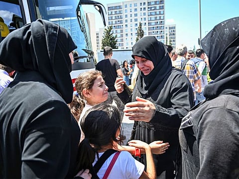 Family and friends say goodbye as Syrian refugee voluntarily board buses returning to neighbouring Syria in the Esenyurt district of Istanbul