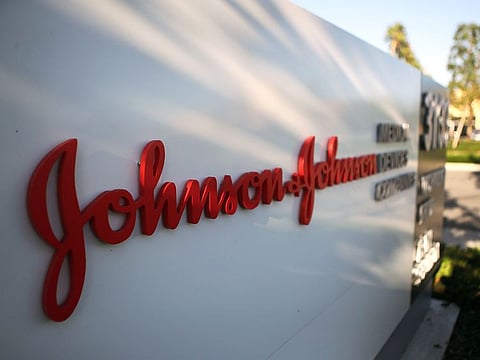 A sign is posted at the Johnson & Johnson campus in Irvine, California
