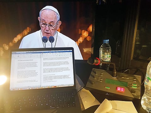 Langpros was tasked with simultaneously interpreting the speeches of Pope Francis and Dr Ahmad Al Tayyeb.