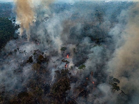 Fires burn in the Amazon rainforest near Porto Velho, the capital city of Rondônia, Brazil, on Monday, Aug. 26, 2019.