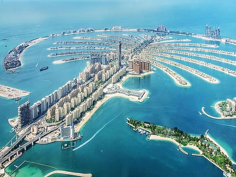 Aerial view of Dubai Palm Jumeirah island. Select Group, the global property developer announced Wednesday, along with its joint venture partner Emirates Strategic Investments Company (ESIC), the acquisition of 17,919.24 sqm land plot on the Palm Jumeirah’s West Crescent.