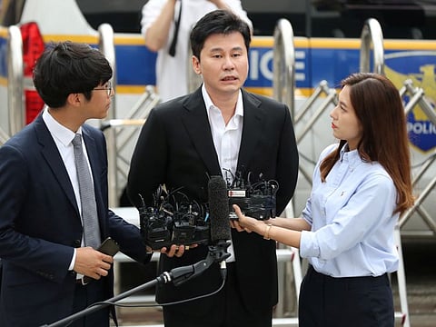 Yang Hyun-suk, founder of YG Entertainment, arrives at Seoul Metropolitan Police Agency in Seoul, South Korea, August 29, 2019. Yonhap via REUTERS ATTENTION EDITORS - THIS IMAGE HAS BEEN SUPPLIED BY A THIRD PARTY. SOUTH KOREA OUT. NO RESALES. NO ARCHIVE.
