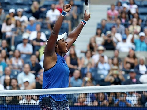 Taylor Townsend reacts after defeating Simona Halep.
