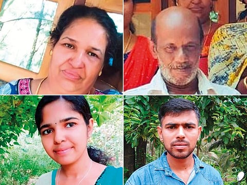 Clockwise from left: Abhilash N.K’s aunt Vishweshwari, her husband Vijayan and their children Vishnu and Jishna.