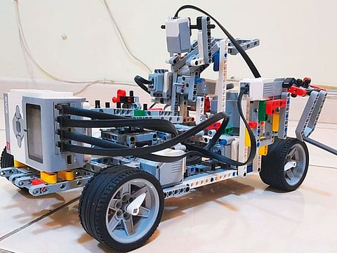 The prototype of an autonomous robotised garbage truck developed by Jaden Pereira, Ayman Mohammad and Amit George.