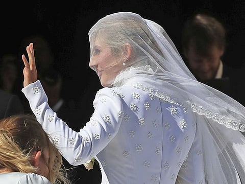 Ellie Goulding arrives at York Minster, York, England, for her wedding to Caspar Jopling, Saturday Aug. 31, 2019.