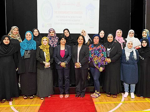 GEMS Education celebrates the first school in the world to become fully UN climate change certified, with 30 senior leaders and all 300 teaching staff, led by Principal, Asha Alexander to lead as Climate Change Teachers, accredited by UN CC:Learn in partnership with Harwood Education