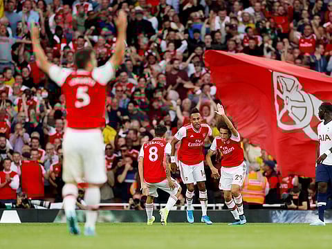 Arsenal celebrate Pierre-Emerick Aubameyang's goal.