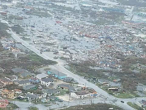 An aerial view of devastation after hurricane Dorian hit the Abaco Islands in the Bahamas, September 3, 2019.