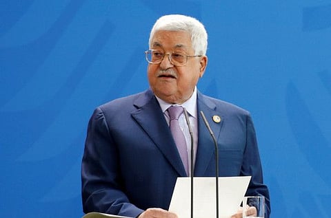 Palestinian President Mahmoud Abbas speaks to the media ahead of his meeting with Angela Merkel in Berlin, Germany, August 29, 2019. REUTERS/Axel Schmidt