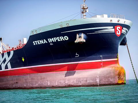 Stena Impero, a British-flagged vessel owned by Stena Bulk, is seen at undisclosed place off the coast of Bandar Abbas, Iran August 22, 2019.