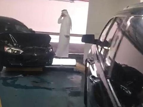 A negligent driver was blamed for a three-vehicle smashup at a Dubai hypermarket parking lot.