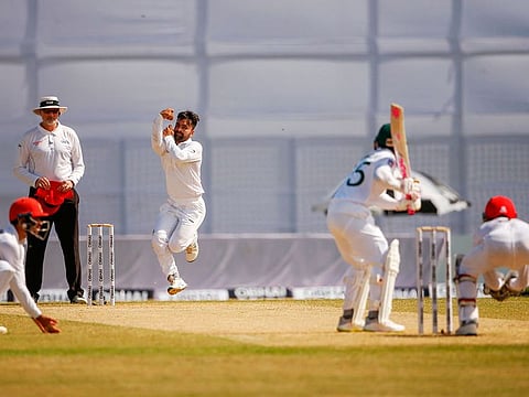 Afghanistan captain Rashid Khan in action during their one-off Test match against Bangladesh at Chittagong.