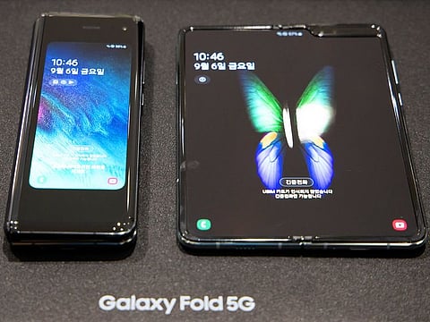 Samsung Electronics Co. Galaxy Fold smartphones are displayed at the company's D'light flagship store in Seoul, South Korea, on Friday, Sept. 6, 2019.