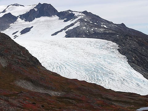 Part of the Wolverine Glacier in the Kenai Mountains is seen on September 06, 2019 near Primrose, Alaska.