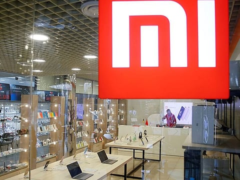 The logo of Xiaomi is seen outside the brand's store in central Kiev, Ukraine.