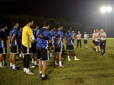 Coach Bert van Marwijk and the UAE football squad.