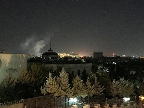 A plume of smoke rises near the U.S. Embassy in Kabul, Afghanistan on Wednesday, Sept. 11, 2019. A blast was heard shortly after midnight on the anniversary of the 9/11 attacks.