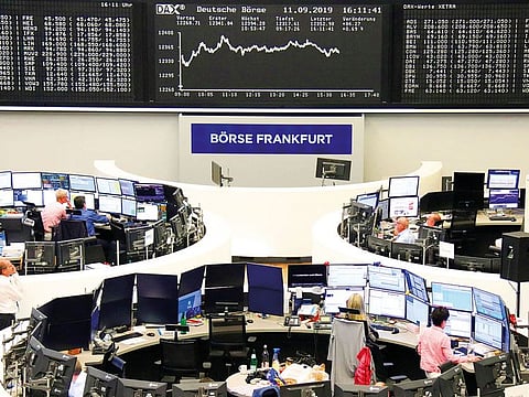 The stock exchange in Frankfurt. Germany’s benchmark DAX index gained 0.7 per cent to 12,354.83.