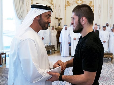 Sheikh Mohamed Bin Zayed Al Nahyan, Crown Prince of Abu Dhabi and Deputy Supreme Commander of the UAE Armed Forces with Nurmagomedov
