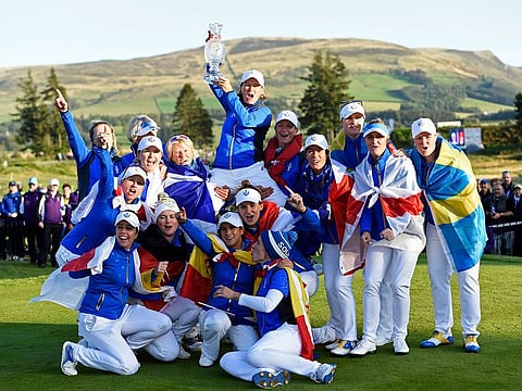 Europe celebrate with the Solheim Cup.