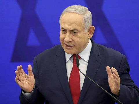 Israeli Prime Minister Benjamin Netanyahu speaks during a press conference in Tel Aviv on September 10, 2019