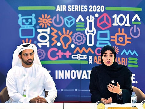 Khalfan Juma Al Marashda (left) and Dr Amna Al Dahak Al Shamsi brief the media about the AIR competition.