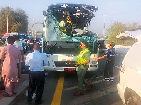 The bus at the crash site on the day of the accident. The defence lawyers claimed there were errors on the road that led to the crash and it wasn’t the driver’s fault.