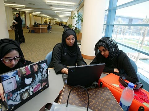Students use their laptops at Zayed University in Dubai -
Gulf News archives