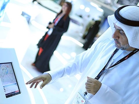 Dr. Yousef Al Ali, CEO, DTC, talks about the new DTC App on display at GITEX in DWTC on 6th October 2019. Photo Clint Egbert/Gulf News