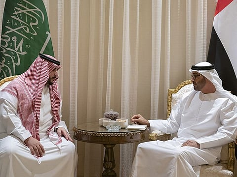 Mohamed Bin Zayed with Saudi Arabia's Khalid Bin Salman.