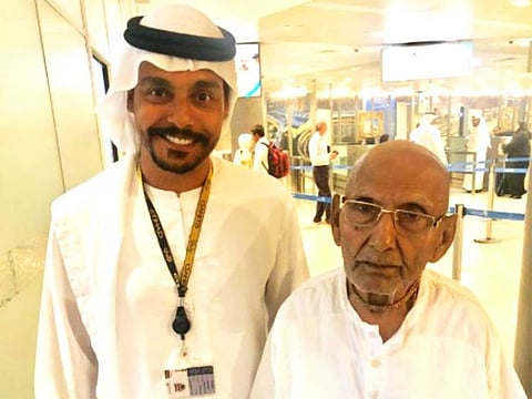 123-year-old Swami Sivananda arrived at Abu Dhabi International Airport from Varanasi, India.